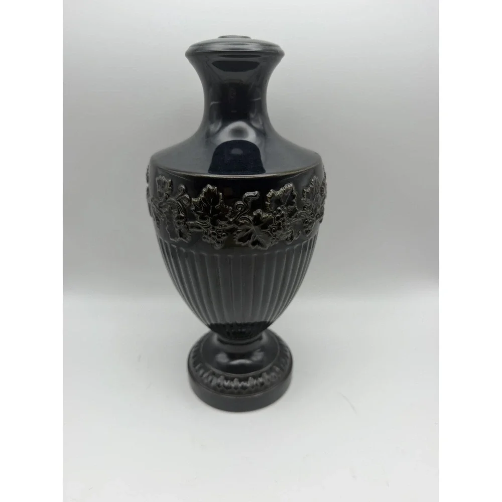 Vintage Wedgwood Black Glazed Ceramic Urn Lamp Base Grapevine Relief England